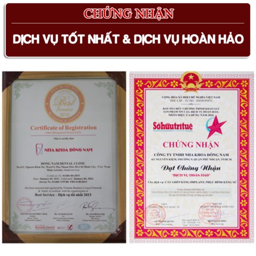 chứng nhận dịch vụ tại nha khoa đông Nam