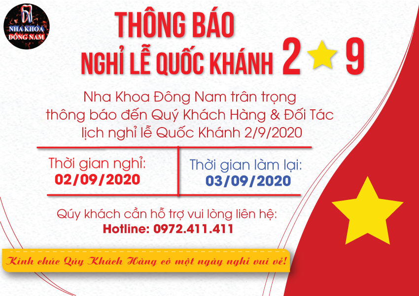 Nha khoa Đông Nam thông báo nghỉ lễ 2-9-2020