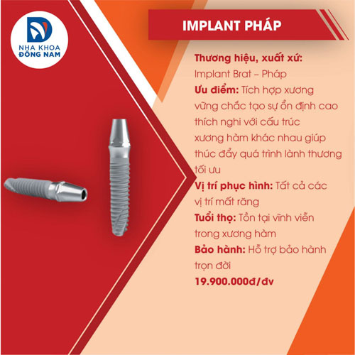 Chi phí trồng răng Implant Brat tại nha khoa Đông Nam được tính trọn gói