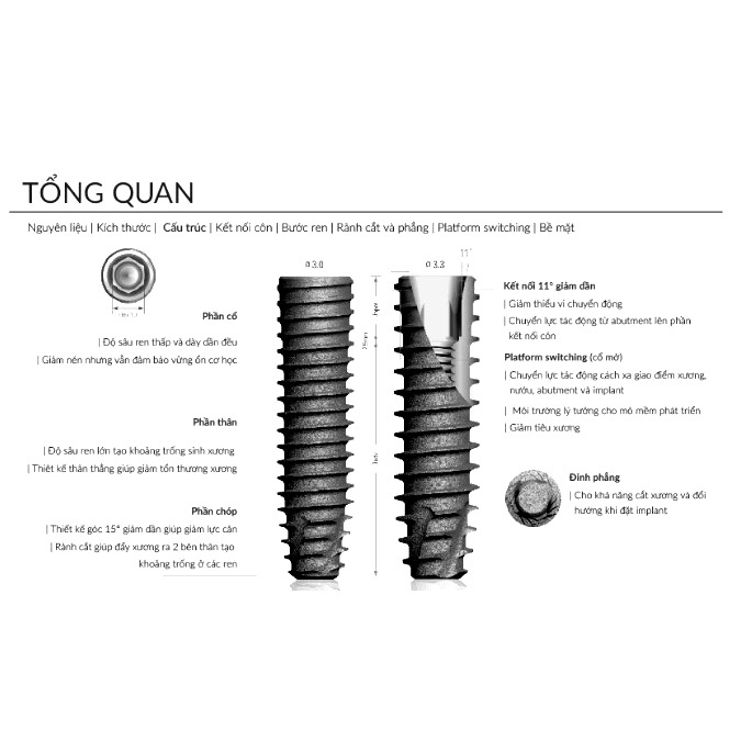 Thiết kế của trụ Implant DIO có nhiều đặc trưng